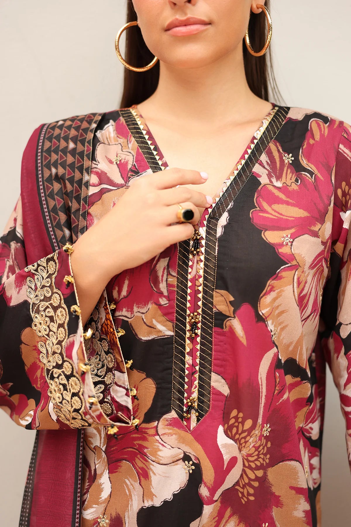 3 Piece - Baroque Khaddar Embroidered Suit with Digital Printed Khaddar Shawl (Unstitched)