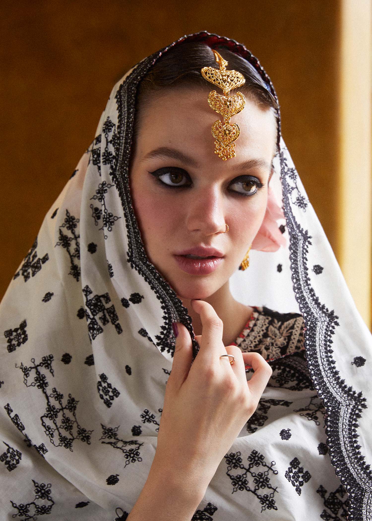 3 Piece - Hussain Rehar Dhanak Full Heavy Embroidered Suit with Khaadi Net Cut Work Embroidered Dupatta (Unstitched)
