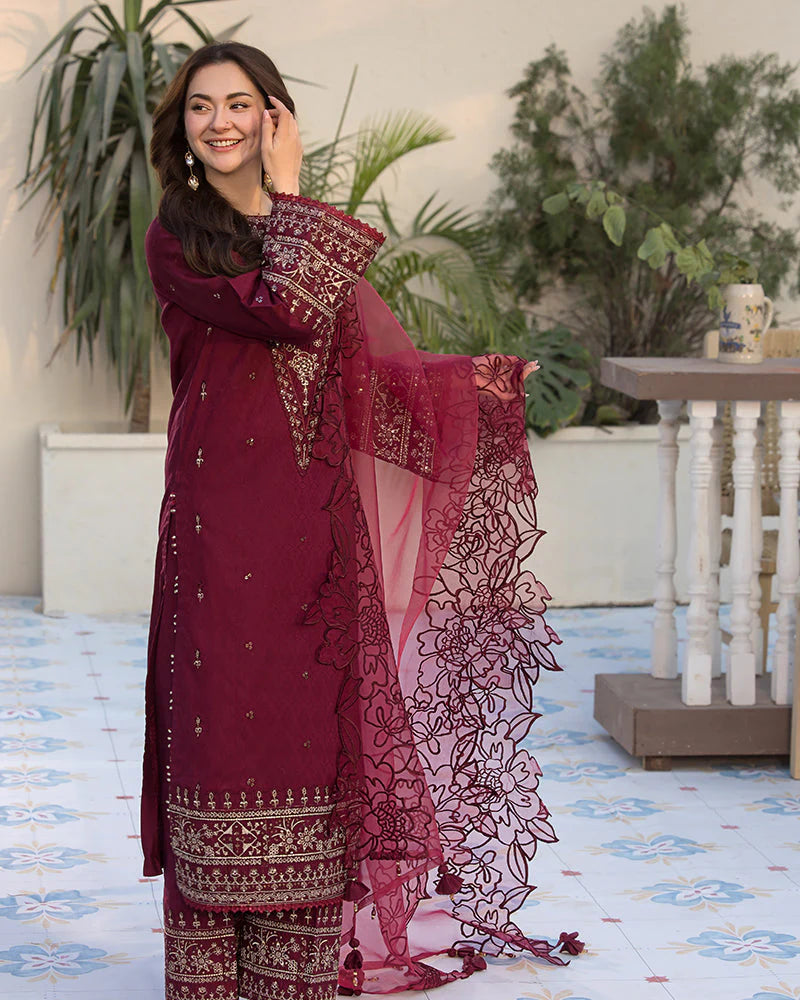 3 Piece - Qalamkar Dhanak Embroidered Suit with Heavy Embroidered Shawl (Unstitched)