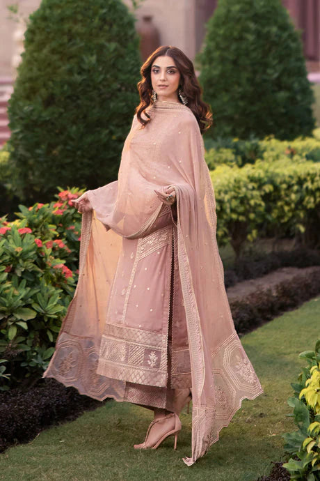 3 Piece - Dhanak Embroidered Suit with Dhanak Embroidered Shawl (Unstitched)