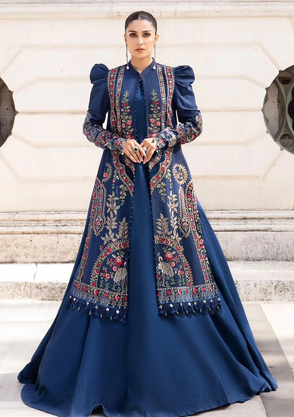 3 Piece - Dhanak Embroidered Suit with Dhanak Embroidered Shawl (Unstitched)