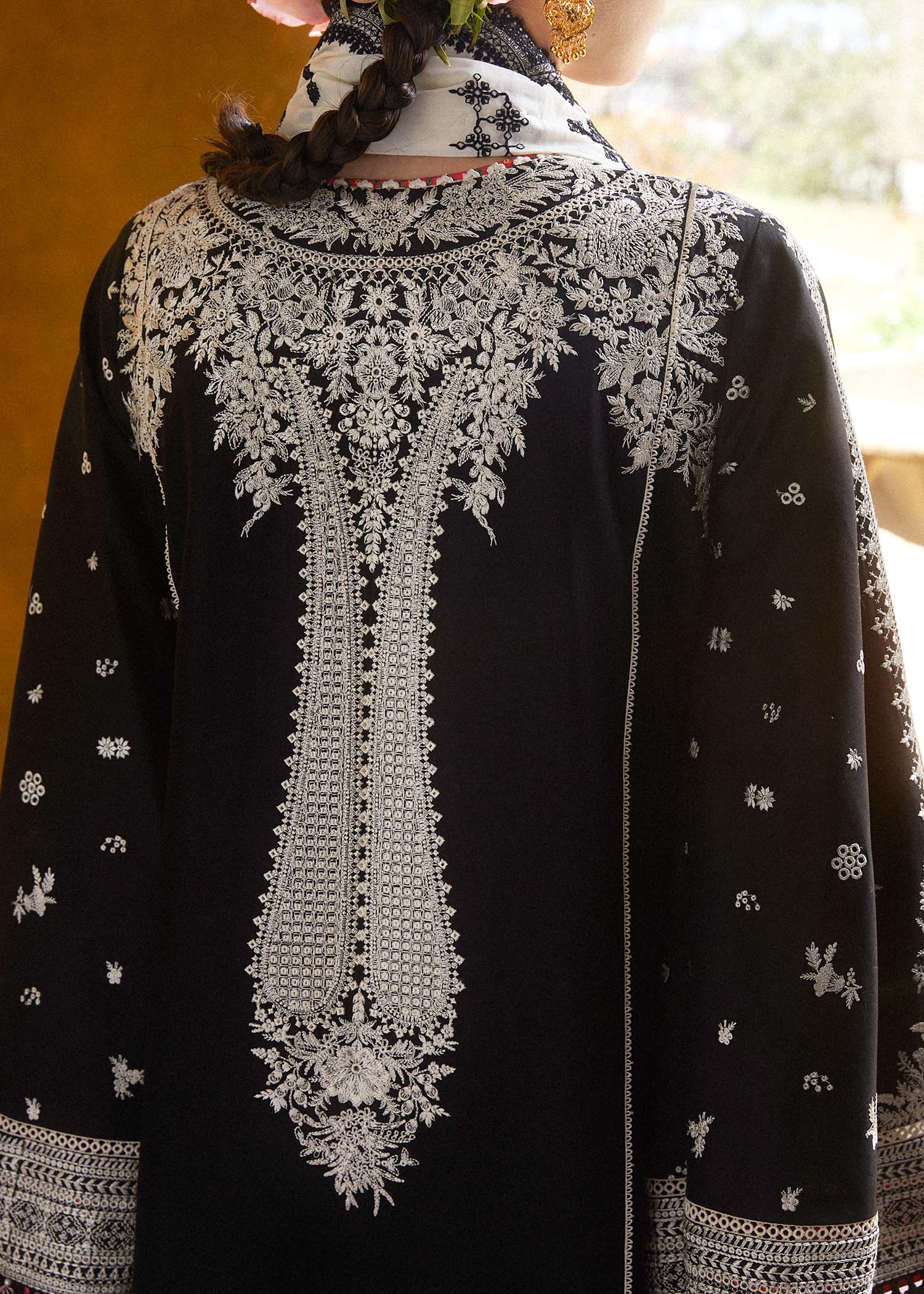 3 Piece - Hussain Rehar Dhanak Full Heavy Embroidered Suit with Khaadi Net Cut Work Embroidered Dupatta (Unstitched)