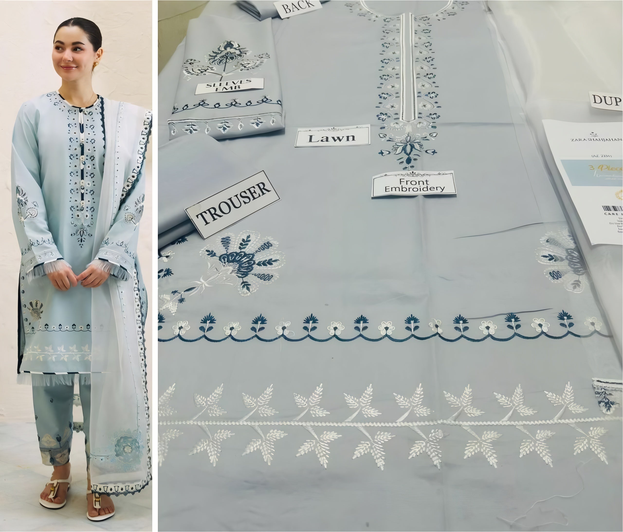 3 Piece - Zara Shahjahan Lawn Embroidered Suit with Organza Duppatta (Unstitched)