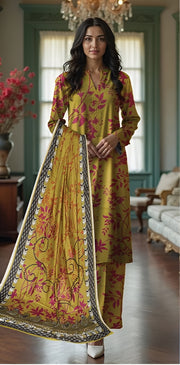 3 Piece - Nishat BanaDora Printed Linen Suit with Linen Duppatta (Unstitched)