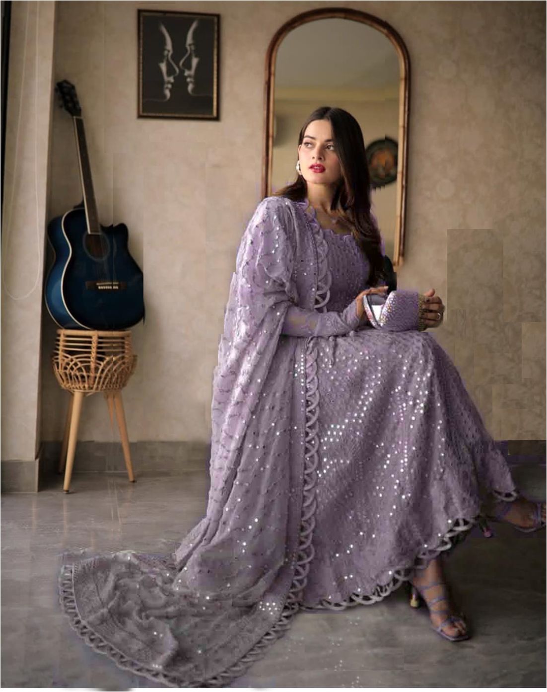 3 Piece - Asim Jofa Chiffon Full Heavy Embroidered Suit with Chiffon Dupatta with Embroidered (Unstitched)