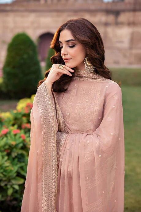 3 Piece - Dhanak Embroidered Suit with Dhanak Embroidered Shawl (Unstitched)