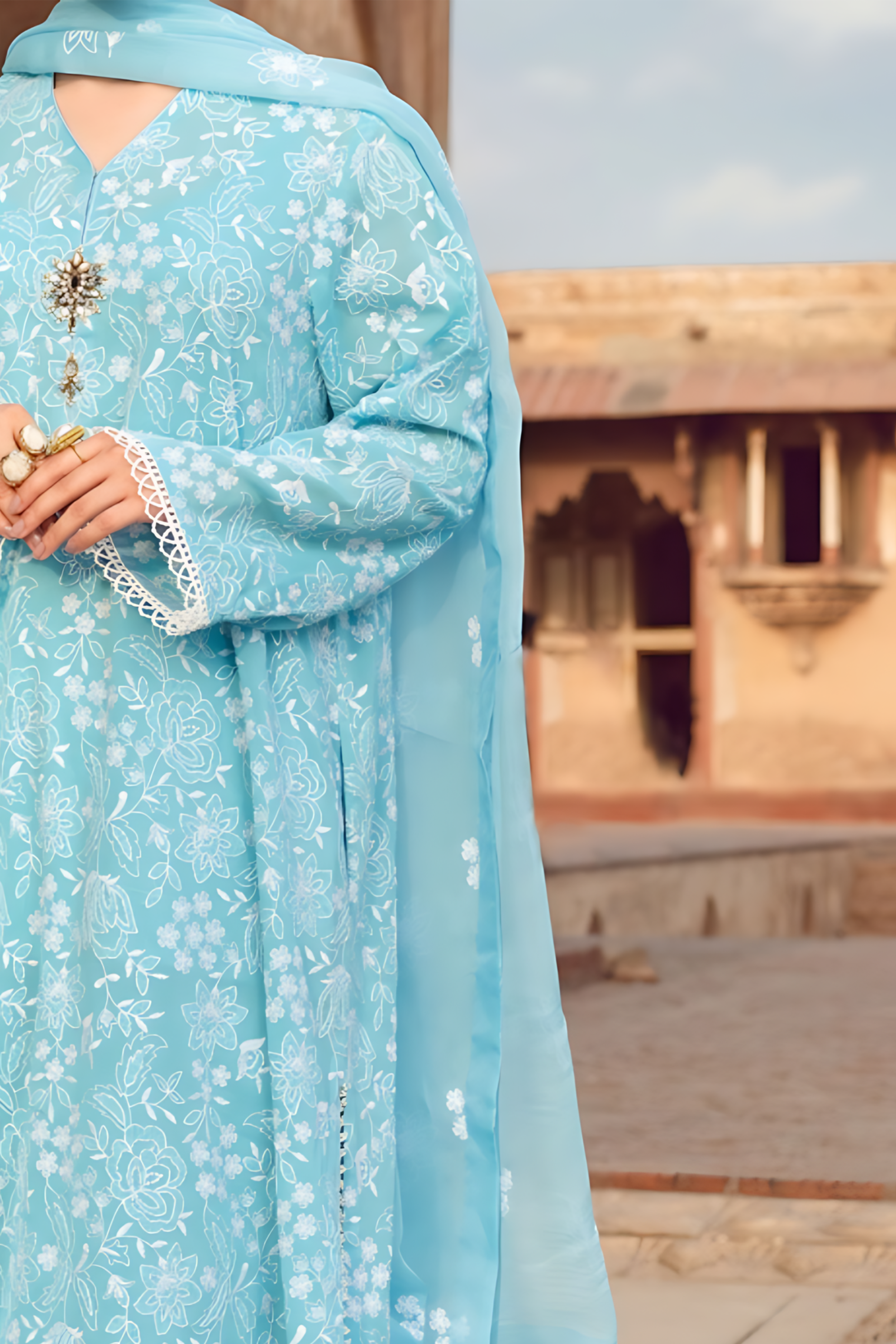 3 Piece - Bareeze Lawn Embroidered Suit with Chiffon Embroidered Duppatta (Unstitched)