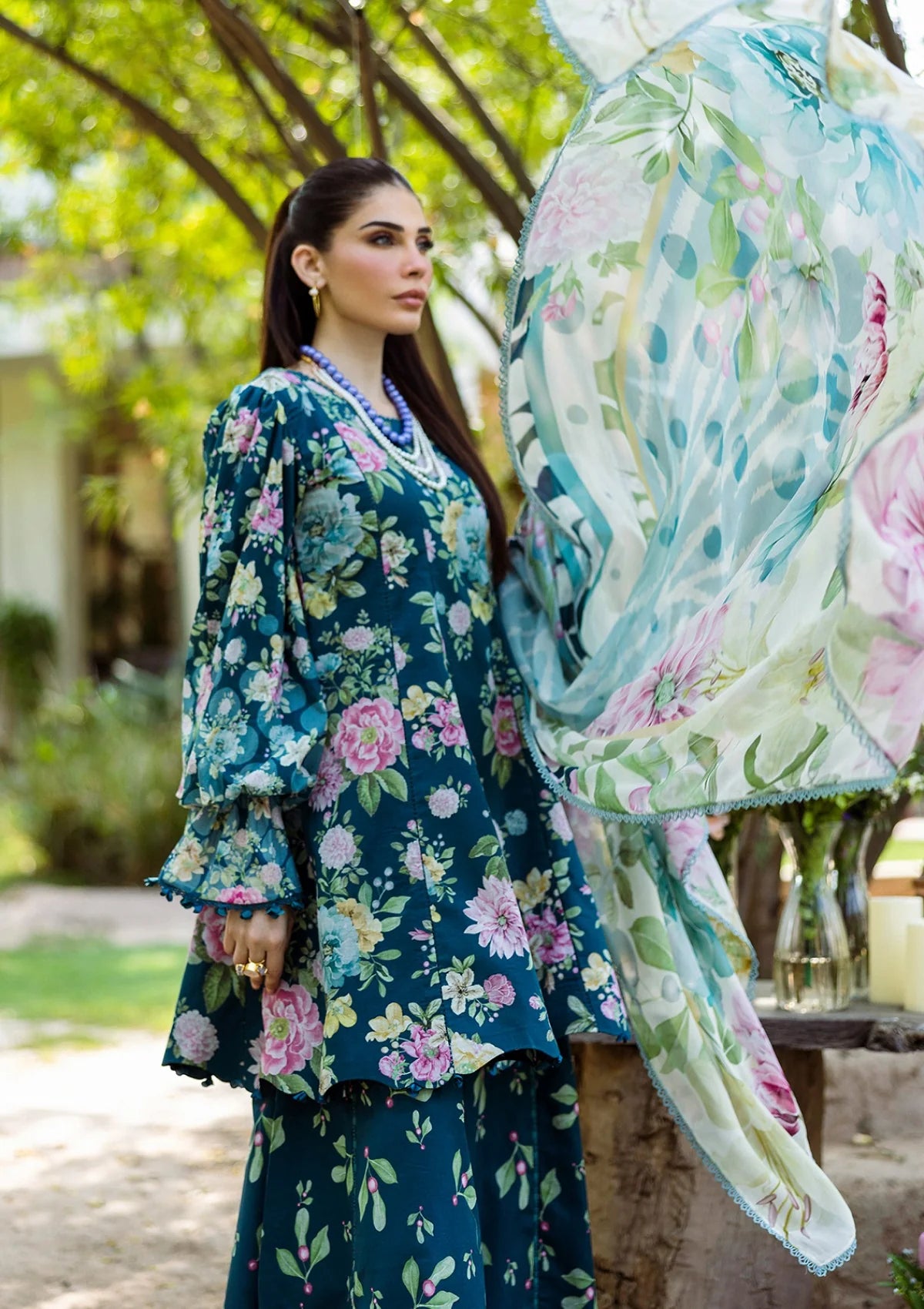 3 Piece - Linen Digital Bandoria Printed Suit with Linen Digital Bandoria Printed Dupatta (Unstitched)
