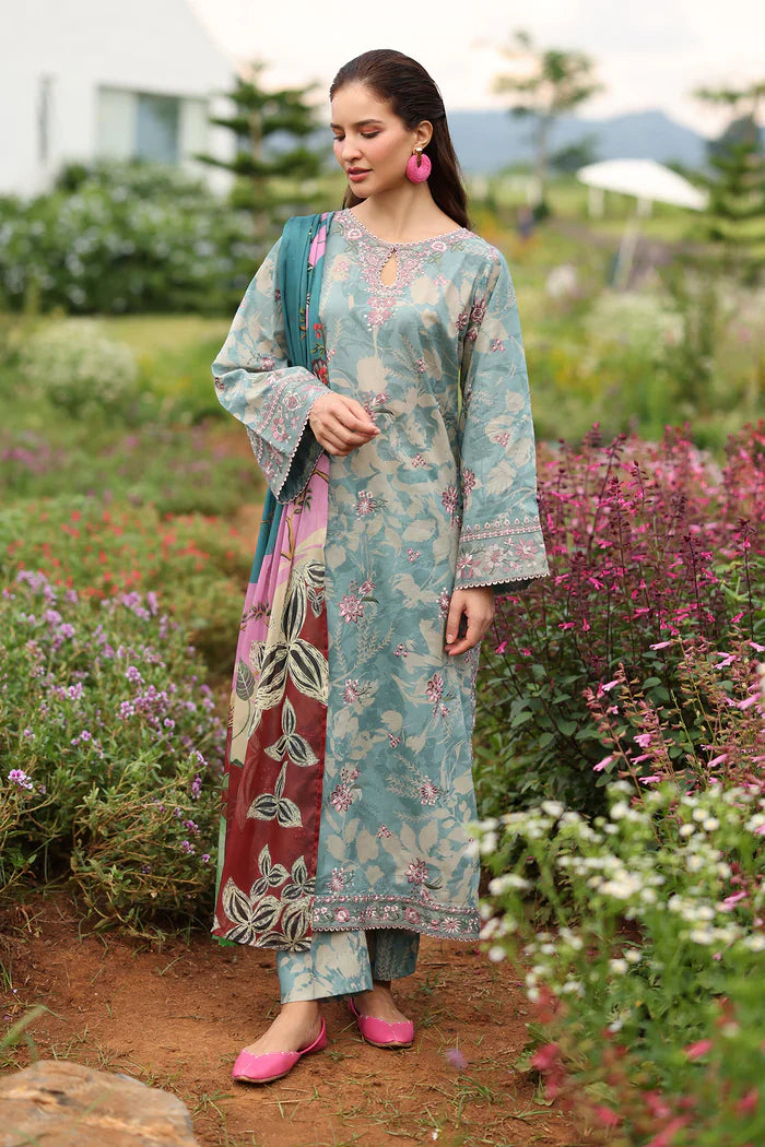 3 Piece - Baroque Khaddar Embroidered Suit with Digital Printed Khaddar Shawl (Unstitched)
