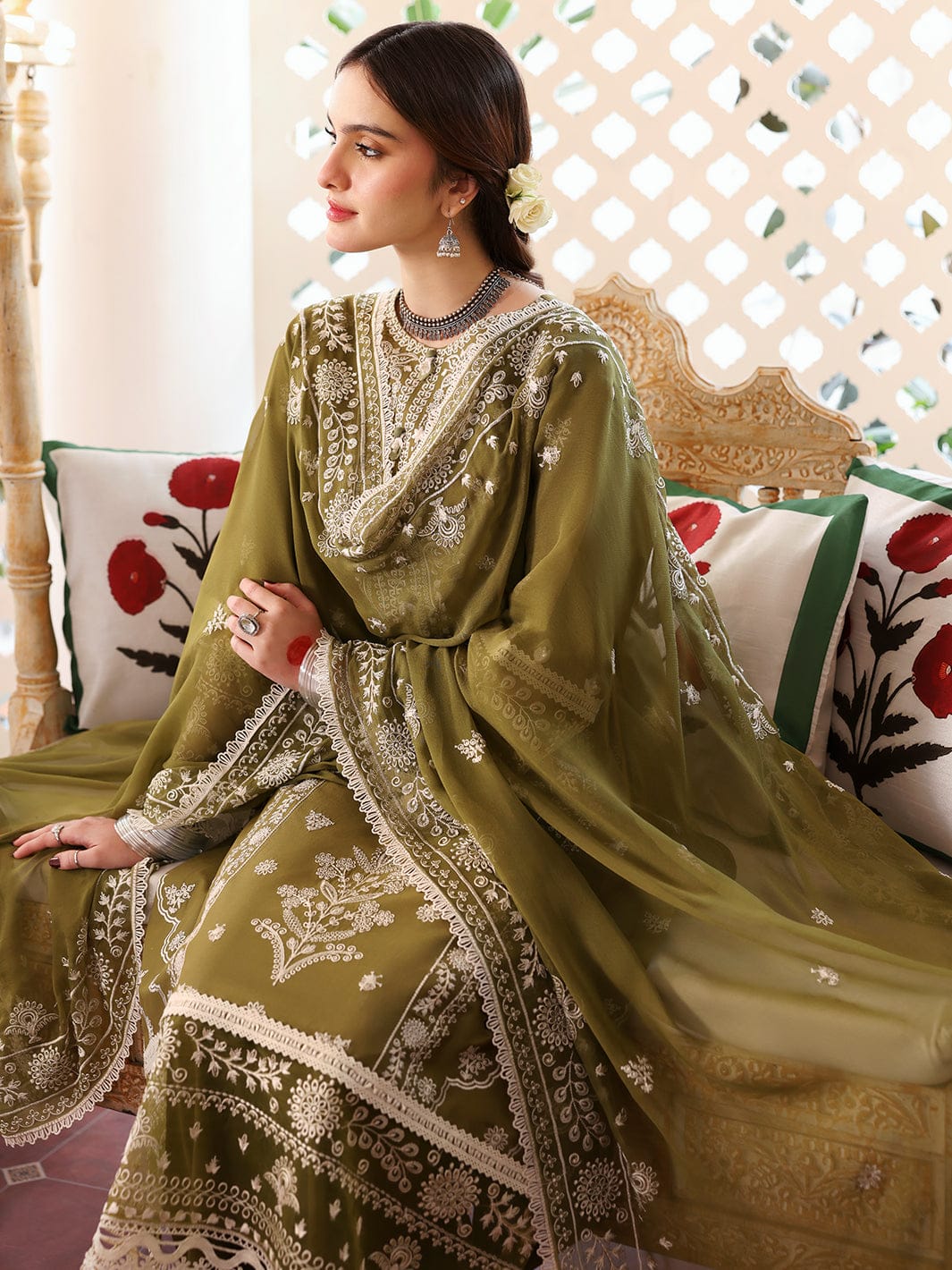 3 Piece - Dhanak Embroidered Suit with Dhanak Embroidered Shawl (Unstitched)