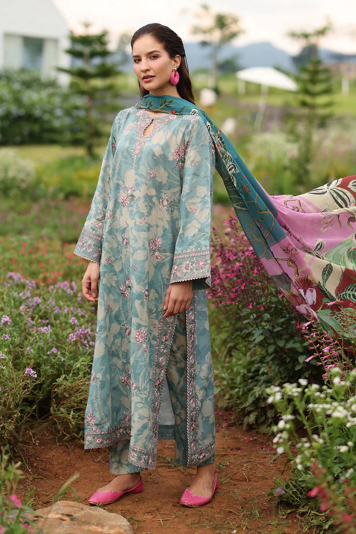 3 Piece - Baroque Khaddar Embroidered Suit with Digital Printed Khaddar Shawl (Unstitched)