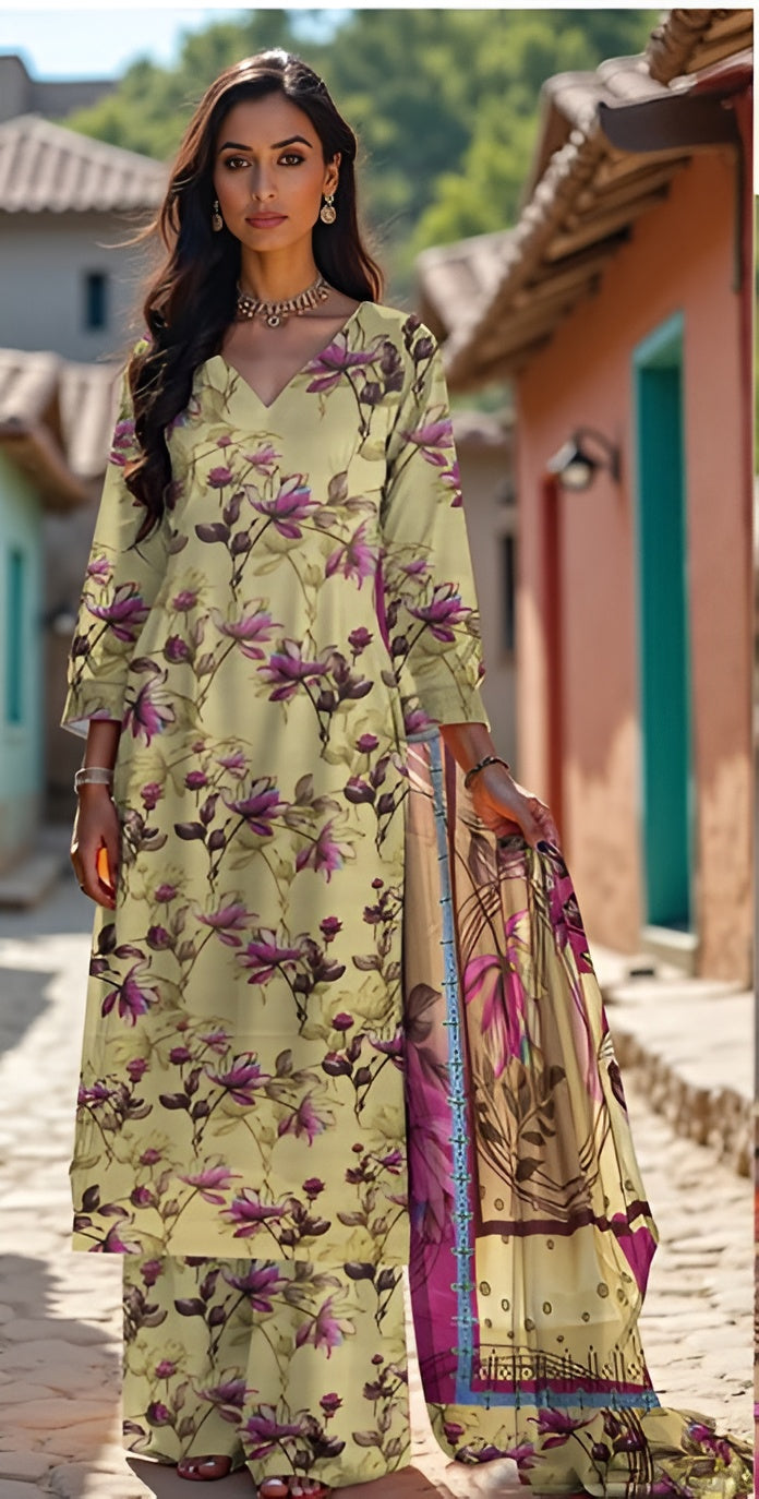 3 Piece - LimeLight BanaDora Printed Linen Suit with TanaDora Duppatta (Unstitched)