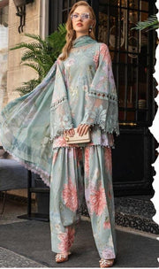 3 Piece - Maria B Lawn Embroidered Suit with Lawn Duppatta (Unstitched)
