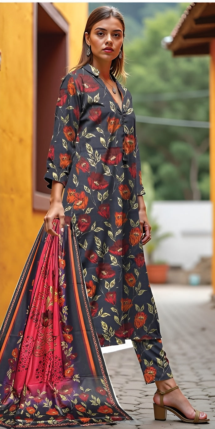 3 Piece - LimeLight BanaDora Printed Linen Suit with TanaDora Duppatta (Unstitched)