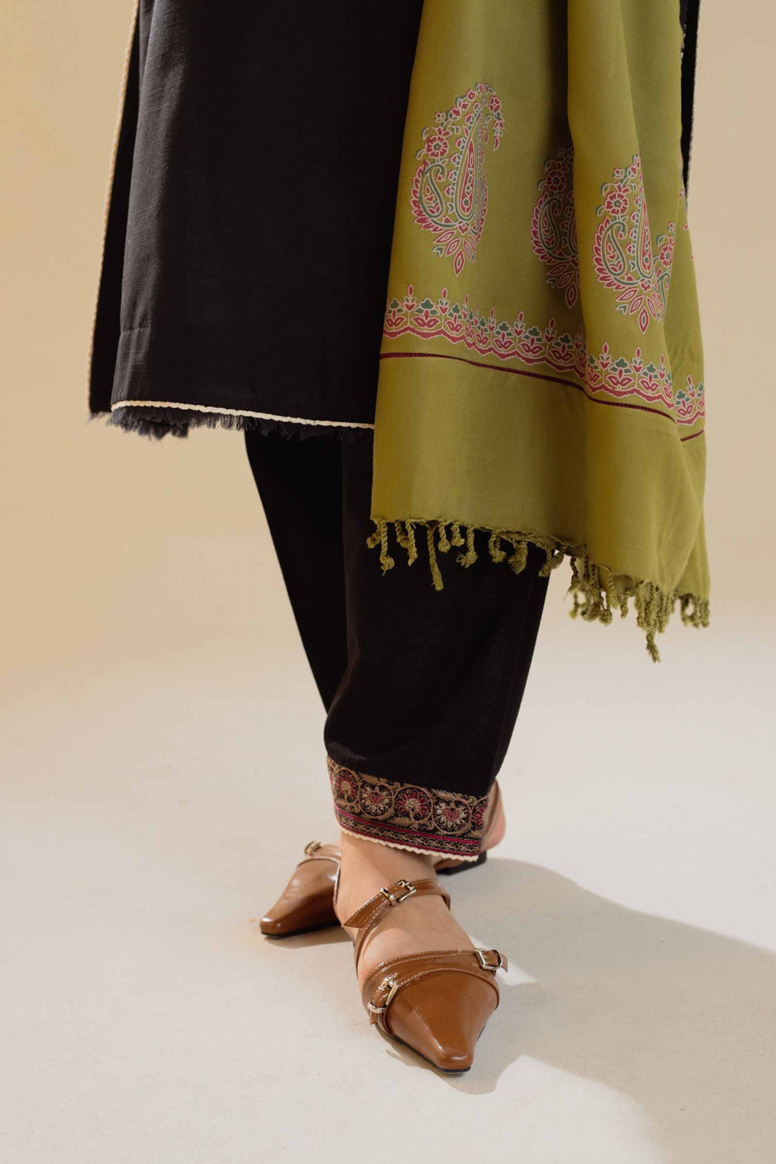 3 Piece - Zara Shahjhan Dhanak Embroidered Suit with Printed Woolen Shawl (Unstitched)