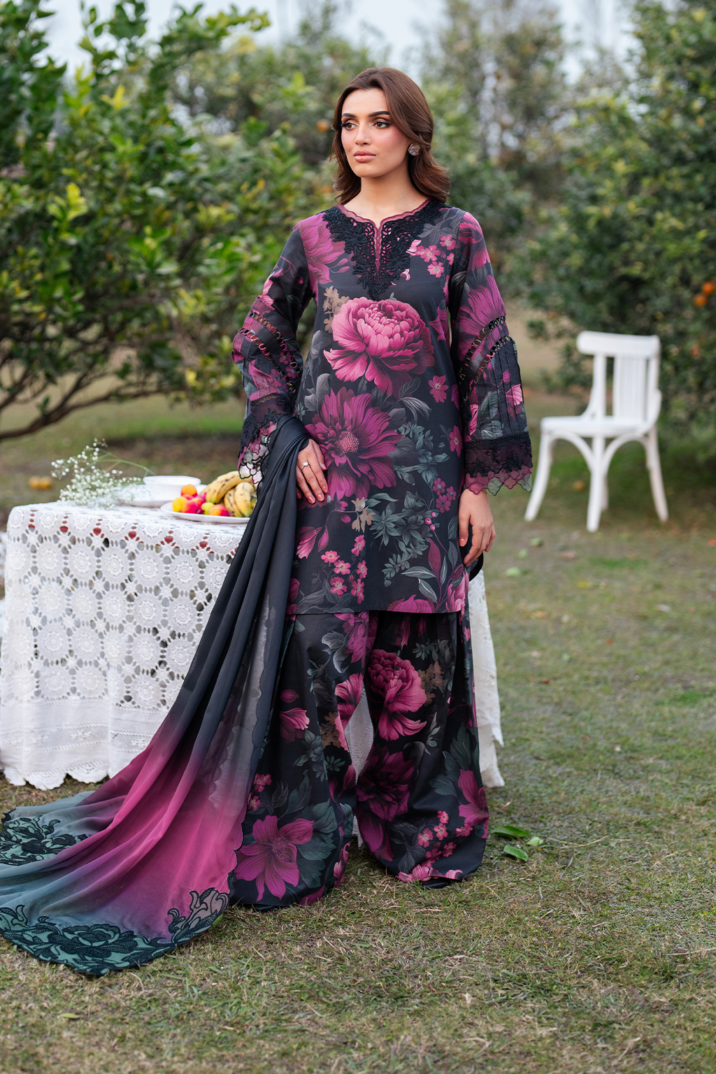 3 Piece - Iznik Khaddar Full Heavy Embroidered Suit with Digital Printed Khaddar Dupatta (Unstitched)