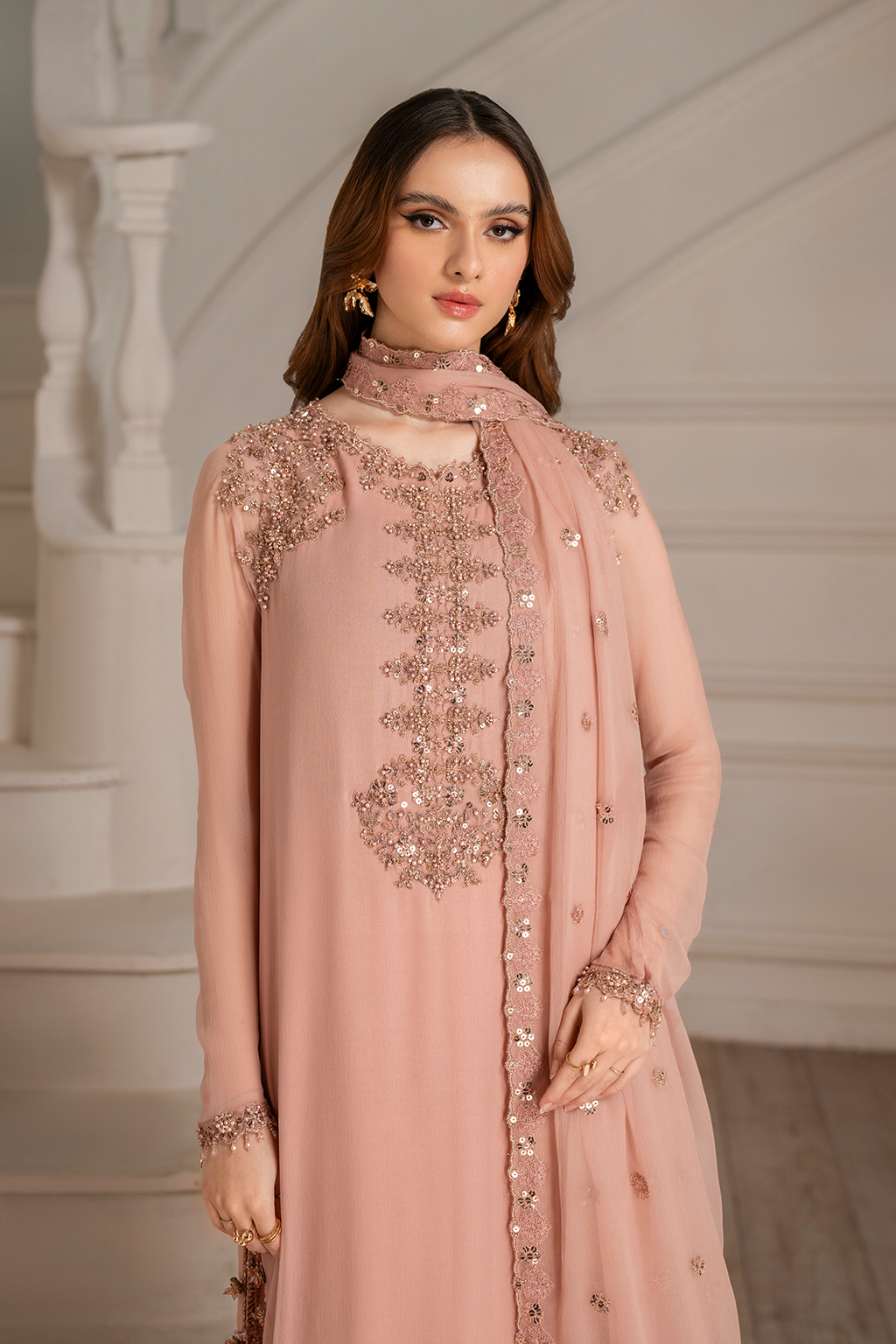 3 Piece - Chiffon Full Heavy Embroidered Suit with Embroidered Chiffon Dupatta (Unstitched)