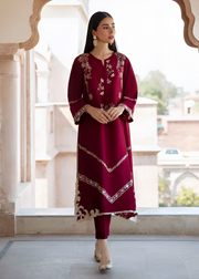 2 Piece - Dhanak Full Embroidered Suit with Heavy Embroidered Sleeves(Unstitched)