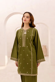 2 Piece - Dhanak Full Heavy Embroidered Suit with Plain Dyed Trouser (Unstitched)