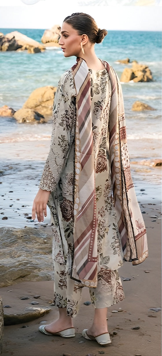 3 Piece - Baroque BanaDora Printed Linen Suit with Linen Duppatta (Unstitched)