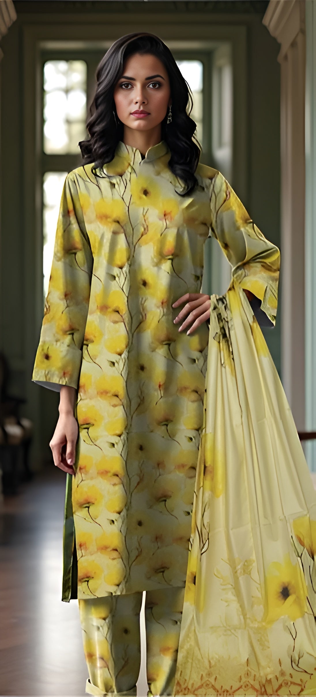 3 Piece - Nishat BanaDora Printed Linen Suit with Linen Duppatta (Unstitched)