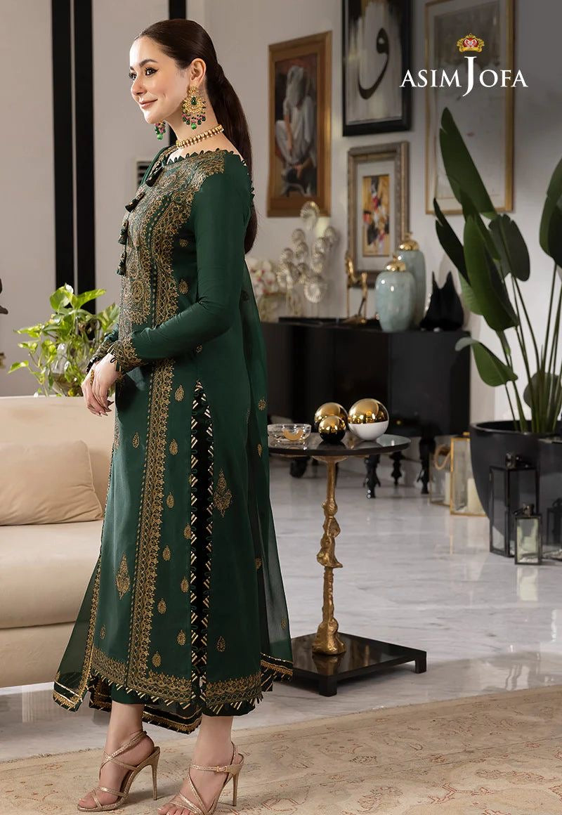 3 Piece - Asim Jofa Dhanak Full Heavy Embroidered Suit with Embroidered Dhanak Shawl(Unstitched)