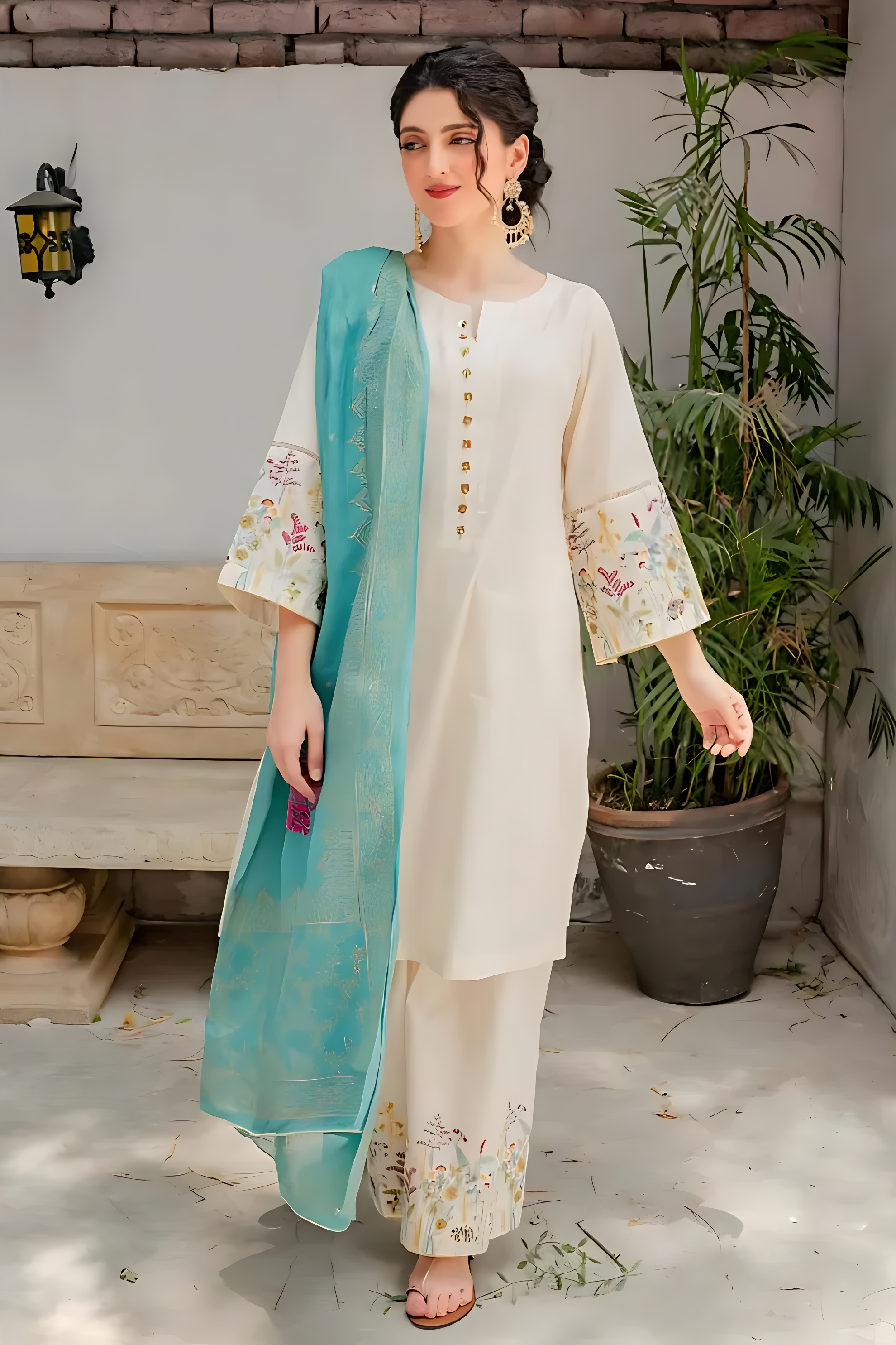 3 Piece - Lawn Embroidered Suit with Printed Slub Duppatta (Unstitched)