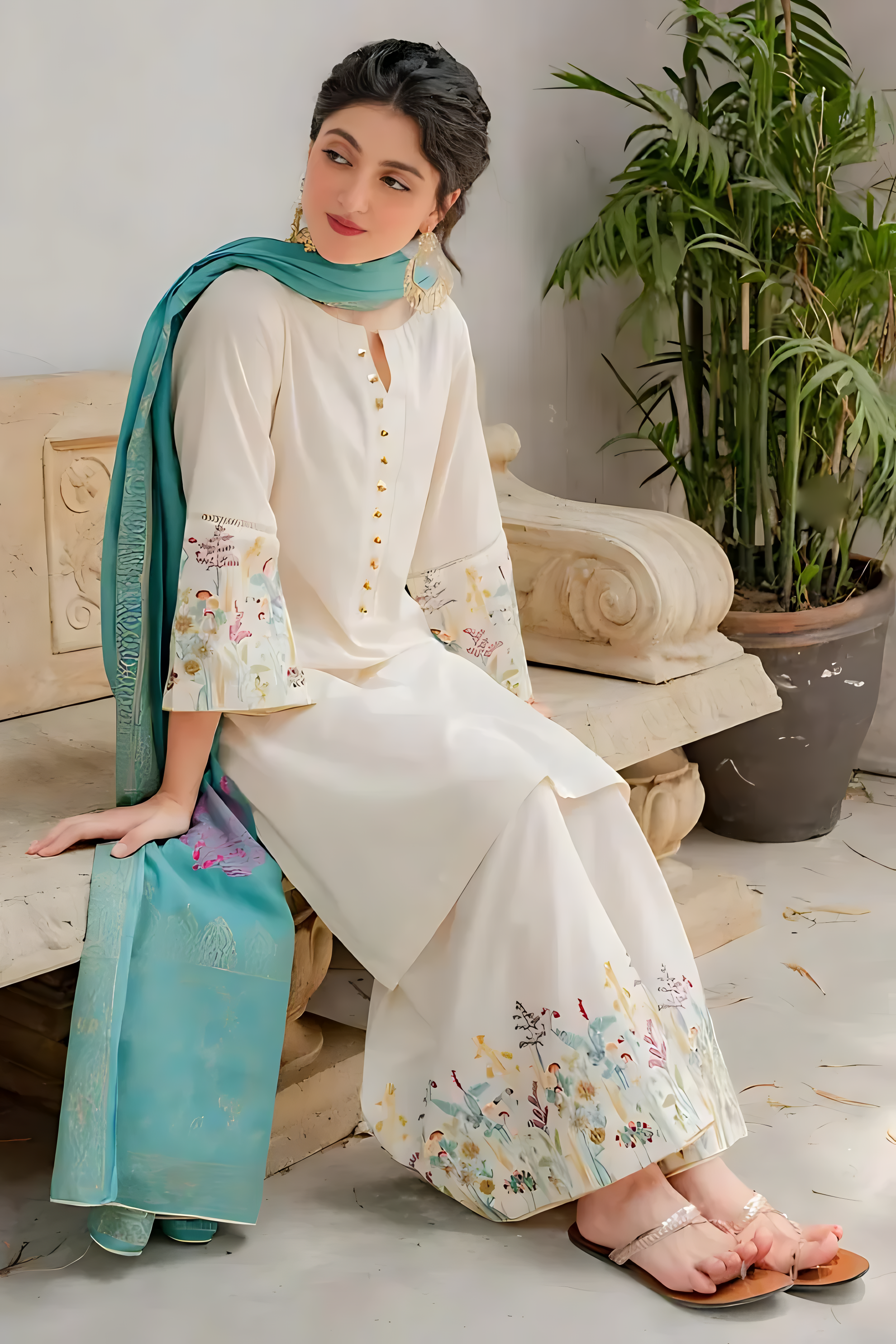 3 Piece - Lawn Embroidered Suit with Printed Slub Duppatta (Unstitched)