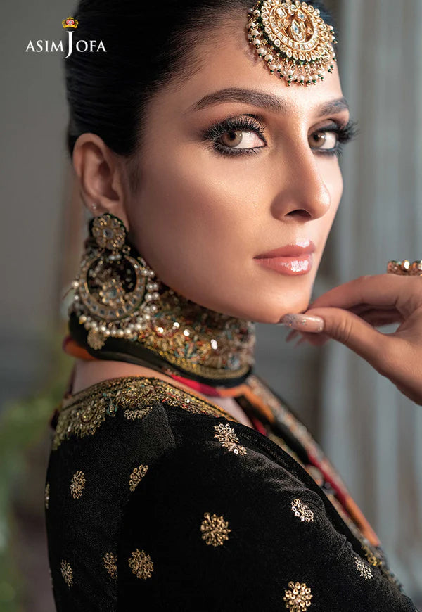 3 Piece - Asim Jofa Velvet Full Heavy Embroidered Suit with Net Embroidered Dupatta (Unstitched)