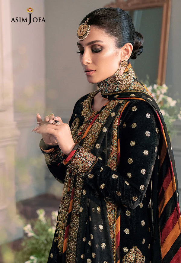 3 Piece - Asim Jofa Velvet Full Heavy Embroidered Suit with Net Embroidered Dupatta (Unstitched)