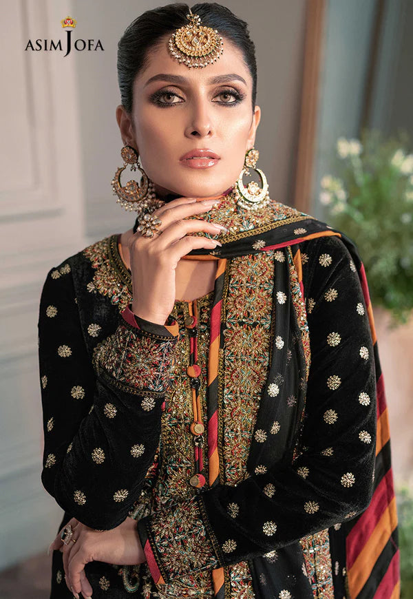 3 Piece - Asim Jofa Velvet Full Heavy Embroidered Suit with Net Embroidered Dupatta (Unstitched)