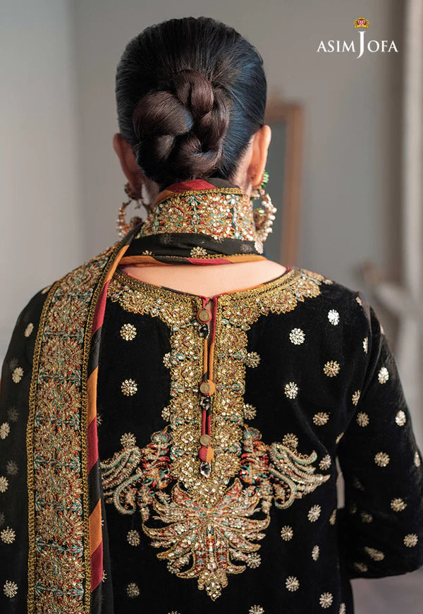 3 Piece - Asim Jofa Velvet Full Heavy Embroidered Suit with Net Embroidered Dupatta (Unstitched)