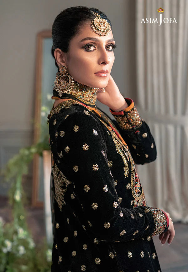 3 Piece - Asim Jofa Velvet Full Heavy Embroidered Suit with Net Embroidered Dupatta (Unstitched)