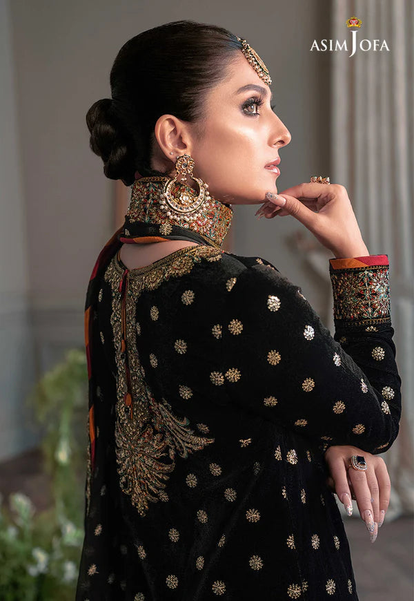 3 Piece - Asim Jofa Velvet Full Heavy Embroidered Suit with Net Embroidered Dupatta (Unstitched)