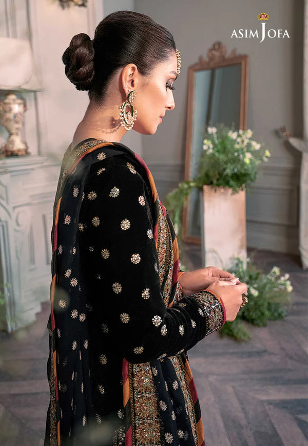 3 Piece - Asim Jofa Velvet Full Heavy Embroidered Suit with Net Embroidered Dupatta (Unstitched)