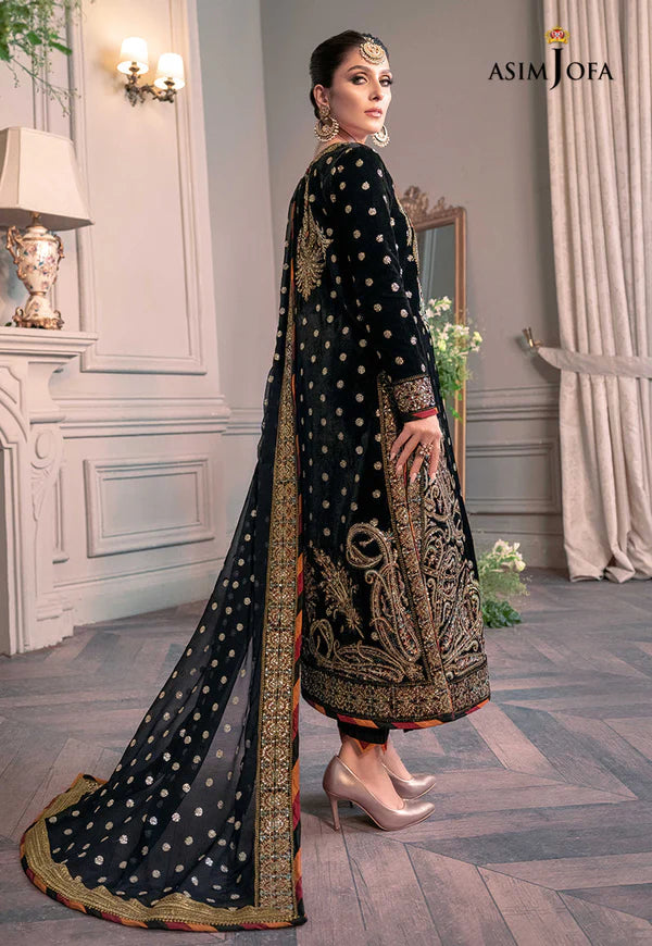 3 Piece - Asim Jofa Velvet Full Heavy Embroidered Suit with Net Embroidered Dupatta (Unstitched)