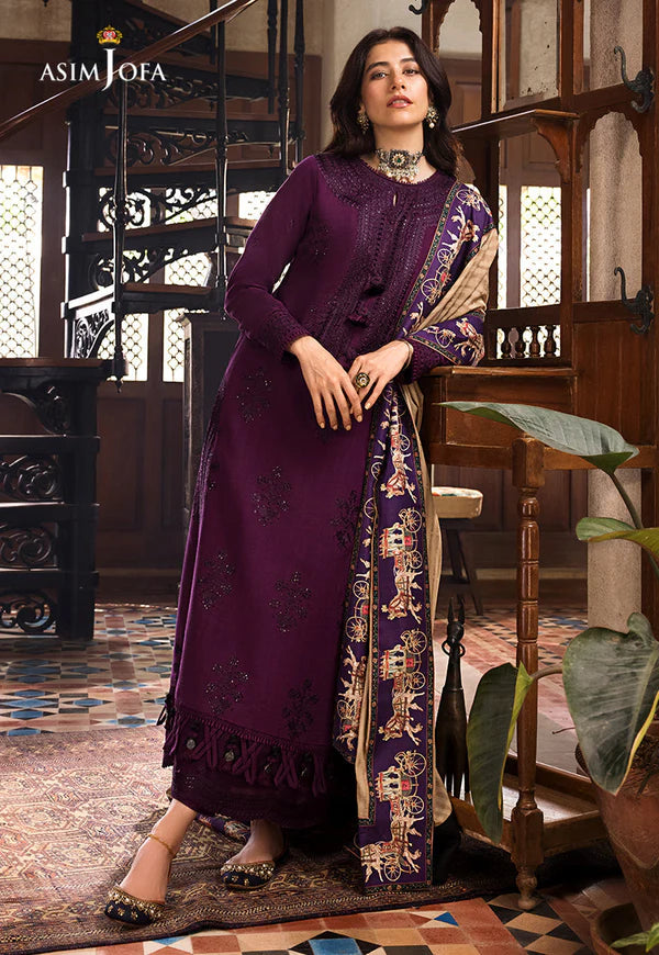 3 Piece - Asim Jofa Dhanak Embroidered Suit with Dhanak Embroidered and Printed Shawl (Unstitched)