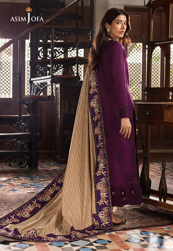 3 Piece - Asim Jofa Dhanak Embroidered Suit with Dhanak Embroidered and Printed Shawl (Unstitched)