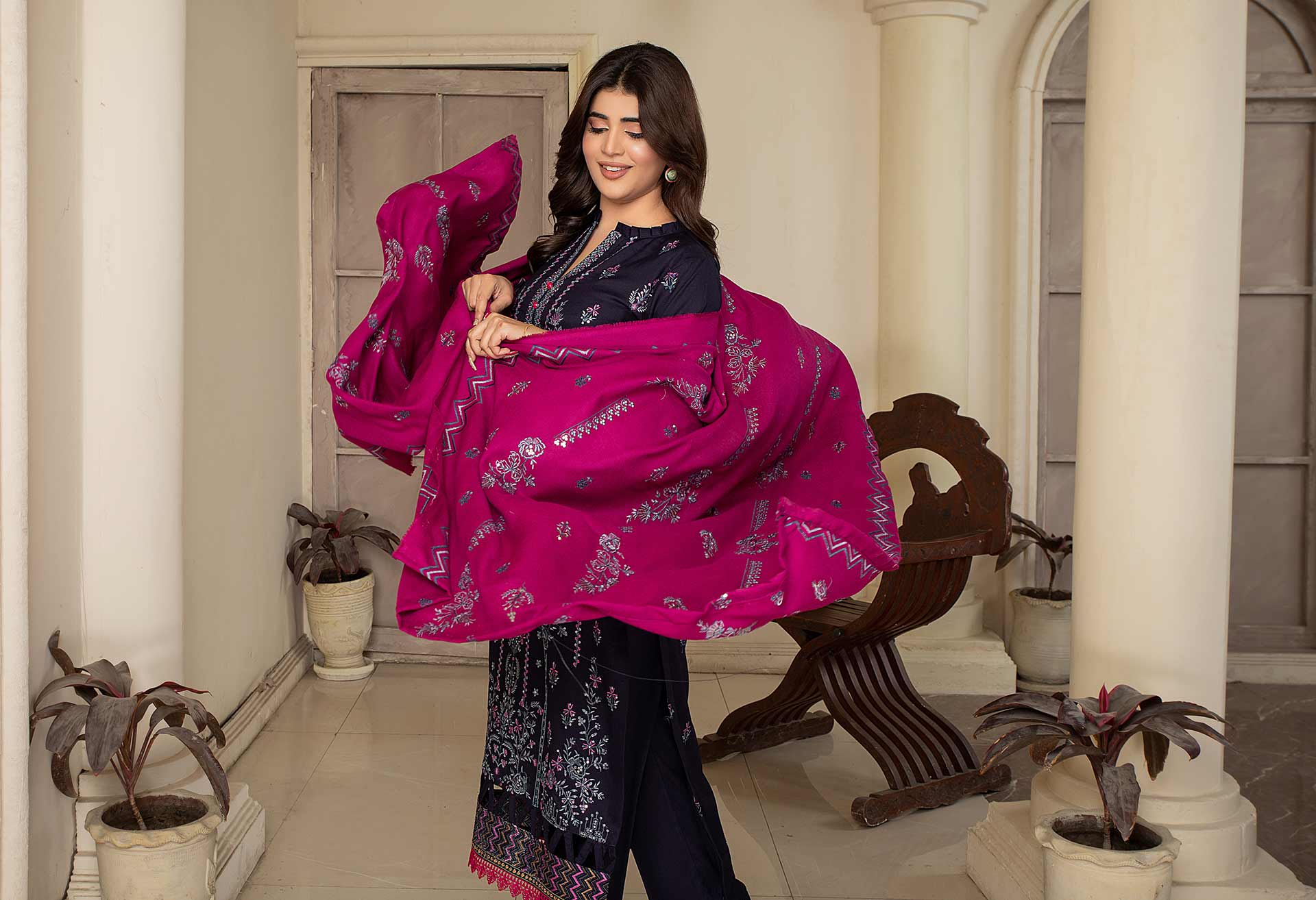 3 Piece - Dhanak Full Heavy Embroidered Suit with Dhanak Embroidered Dupatta (Unstitched)