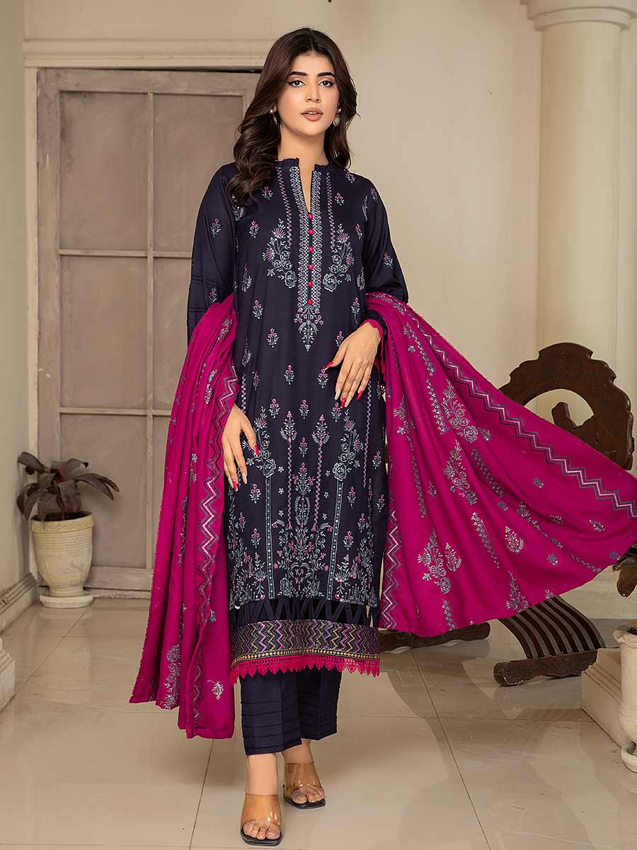 3 Piece - Dhanak Full Heavy Embroidered Suit with Dhanak Embroidered Dupatta (Unstitched)