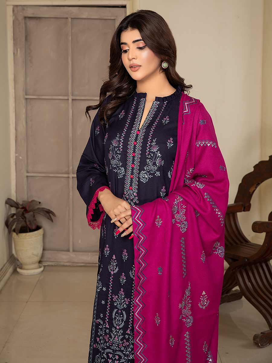 3 Piece - Dhanak Full Heavy Embroidered Suit with Dhanak Embroidered Dupatta (Unstitched)