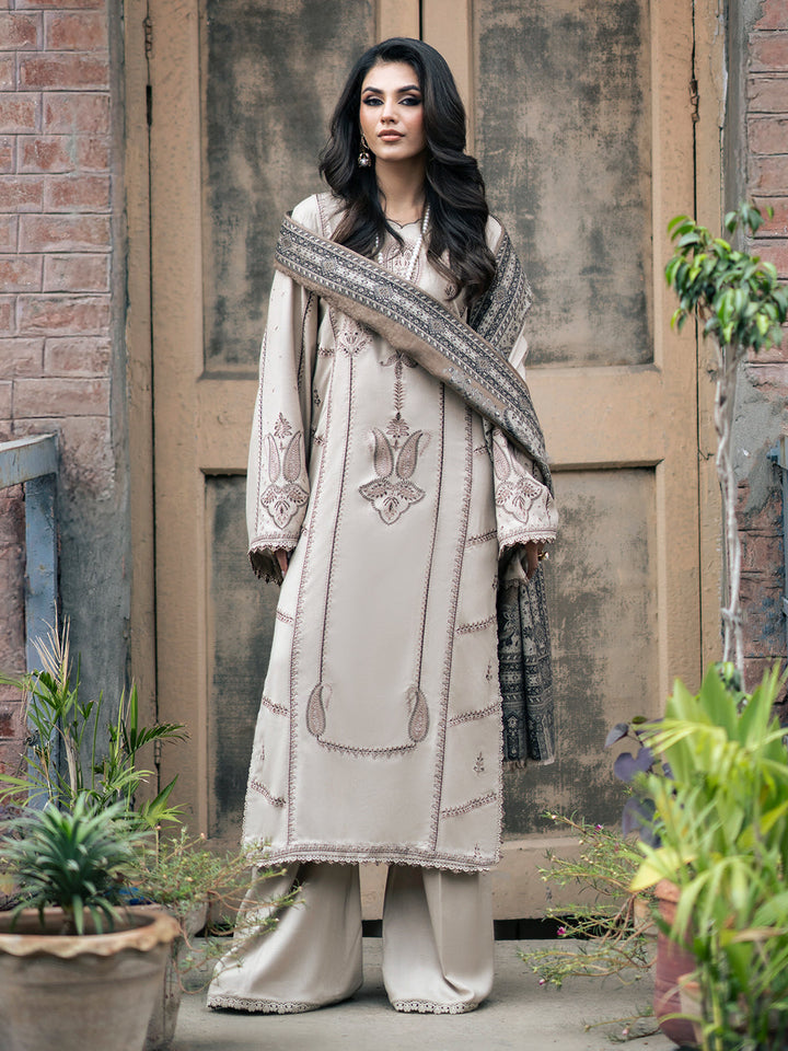 3 Piece - Dhanak Full Heavy Embroidered Suit with Digital Print Wool Shawl (Unstitched)