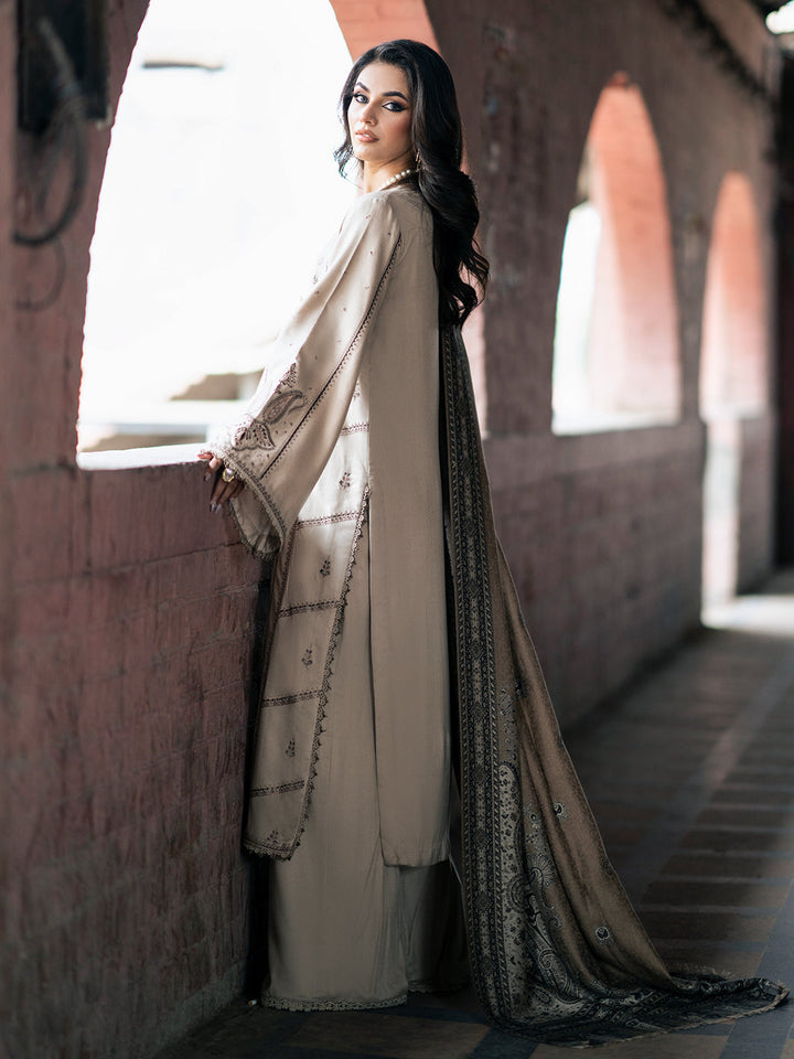 3 Piece - Dhanak Full Heavy Embroidered Suit with Digital Print Wool Shawl (Unstitched)