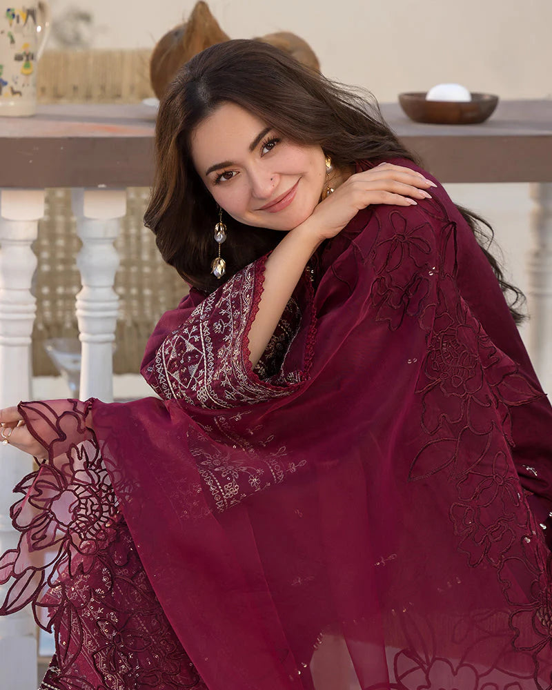 3 Piece - Qalamkar Dhanak Embroidered Suit with Heavy Embroidered Shawl (Unstitched)