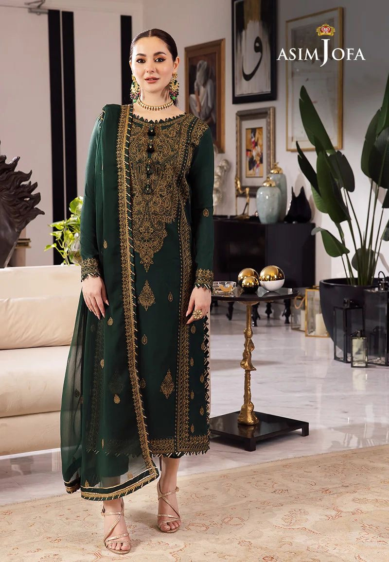 3 Piece - Asim Jofa Dhanak Full Heavy Embroidered Suit with Embroidered Dhanak Shawl(Unstitched)