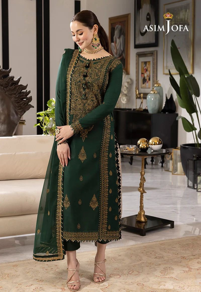 3 Piece - Asim Jofa Dhanak Full Heavy Embroidered Suit with Embroidered Dhanak Shawl(Unstitched)