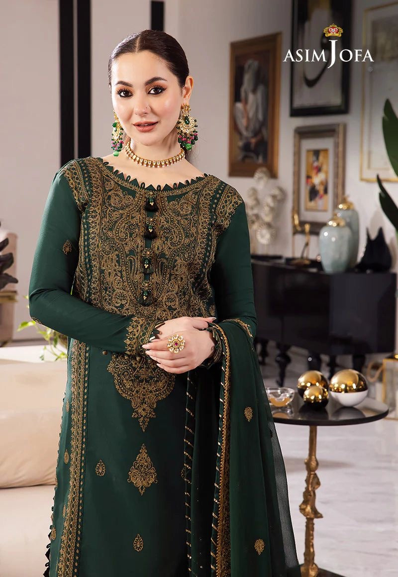 3 Piece - Asim Jofa Dhanak Full Heavy Embroidered Suit with Embroidered Dhanak Shawl(Unstitched)