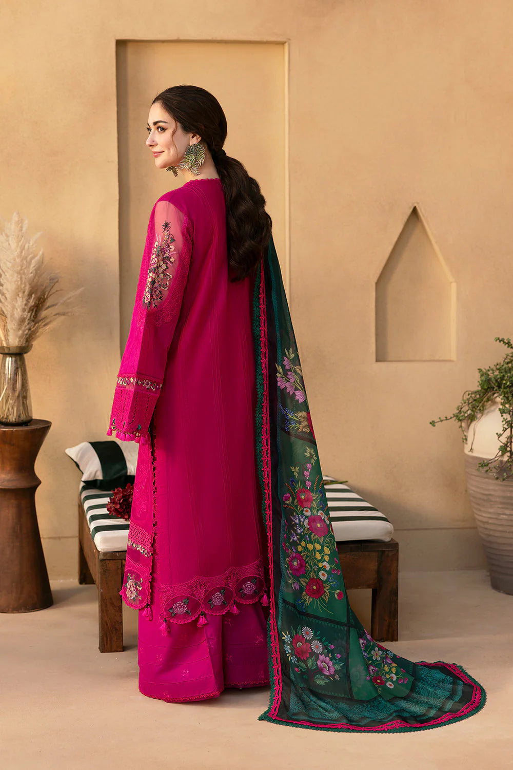 3 Piece - Dhanak Embroidered Suit with Dhanak Embroidered and Printed Shawl (Unstitched)