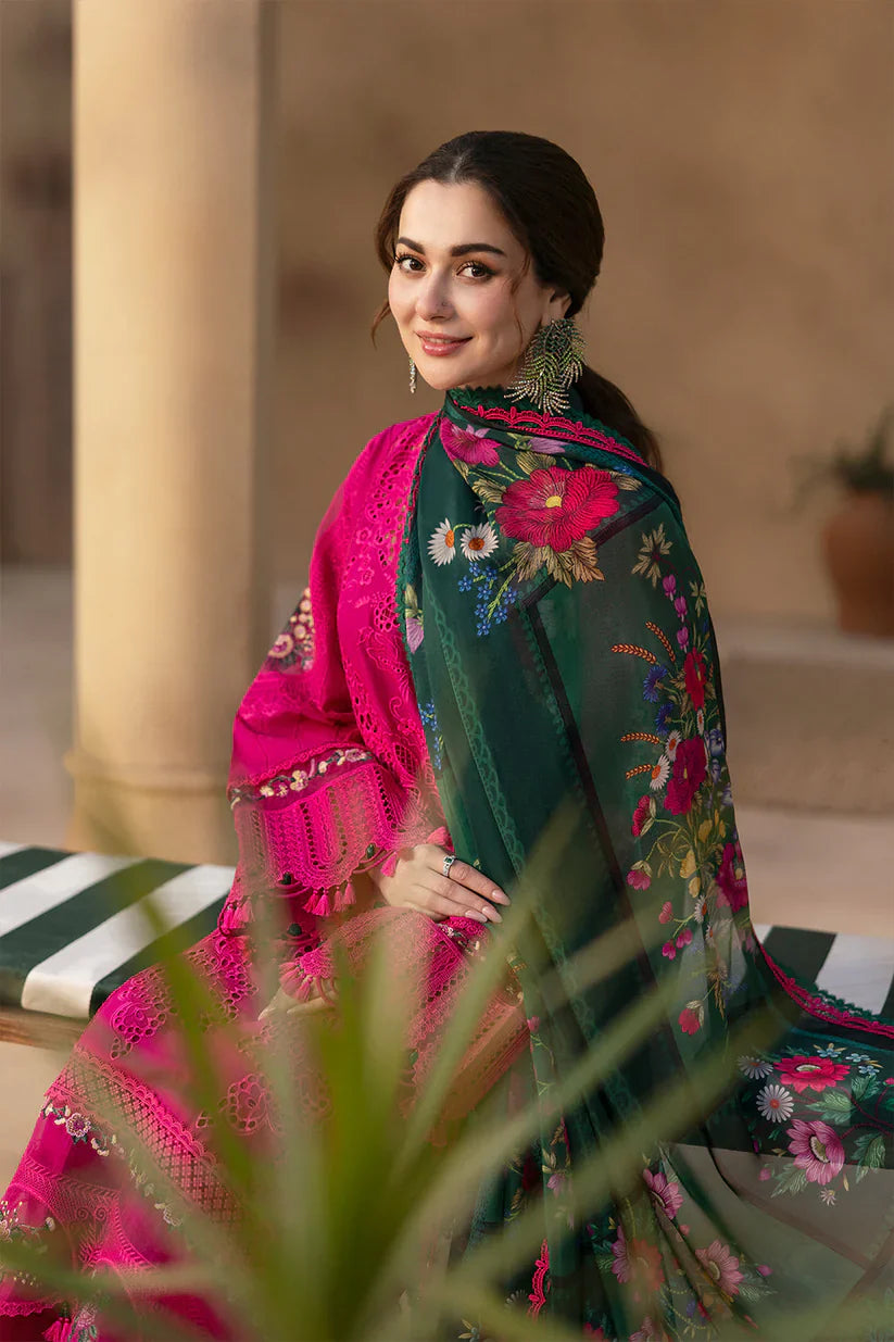 3 Piece - Dhanak Embroidered Suit with Dhanak Embroidered and Printed Shawl (Unstitched)