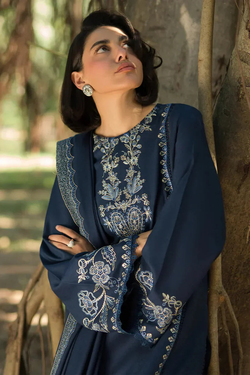 3 Piece - Dhanak Embroidered Suit with Dhanak Embroidered Shawl (Unstitched)